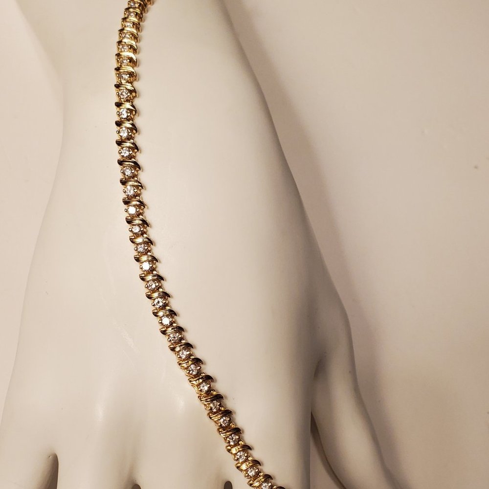 Diamond tennis S-link bracelet 14K yellow gold - Picture 5 of 13